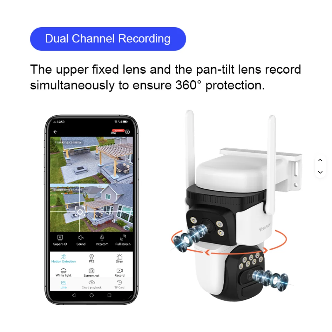 სათვალთვალო კამერა მზის ელემენტით Dual Lens - Image 3